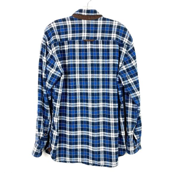 Rainforest Men's Heavyweight Flannel Shirt Size M Blue White Plaid Brown Trim - Picture 5 of 7